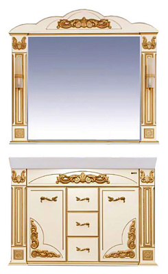 Тумба с раковиной Misty Барокко 120 3 ящика бежевая патина