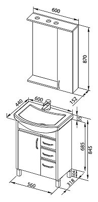 Мебель для ванной Aquanet Донна 60 3 ящика беленый дуб