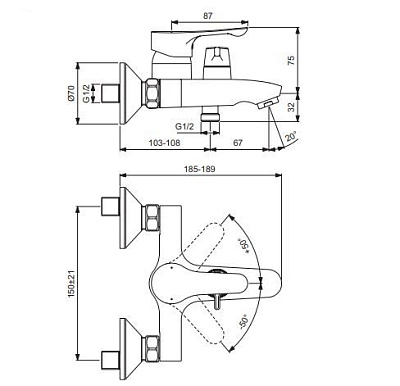 Смеситель Vidima Wave BA416AA для ванны с душем