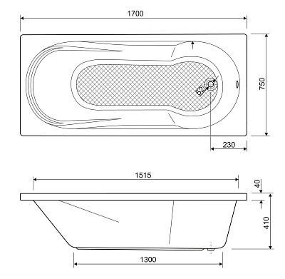Акриловая ванна CEZARES Modena 170x75