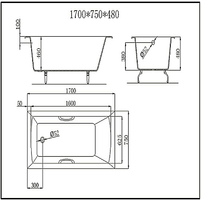 Чугунная ванна Castalia Prime 170x75 с ручками
