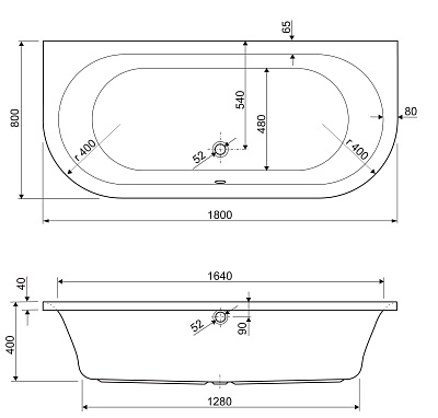 Акриловая ванна CEZARES Metauro Wall 180x80