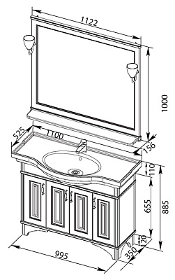 Тумба с раковиной Aquanet Валенса 110 черный краколет/серебро