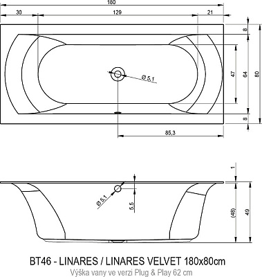 Акриловая ванна RIHO Linares Plug & Play R 180