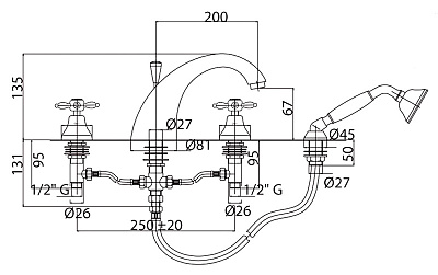 Смеситель Cezares Nostalgia NOSTALGIA-BVD-03 на борт ванны