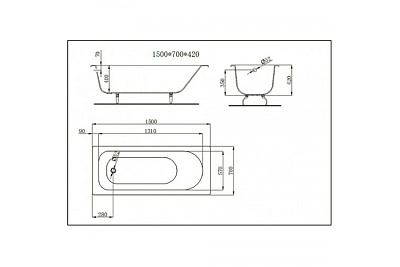 Чугунная ванна Castalia 150x70 с ручками