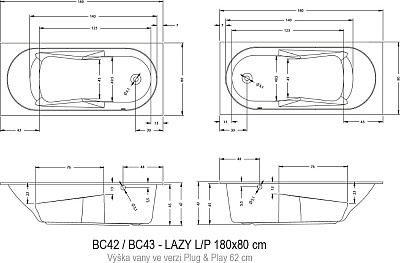 Акриловая ванна RIHO Lazy R 180x80