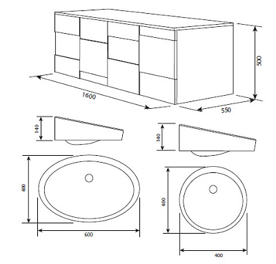 Тумба с раковиной Am.Pm Admire (160 см) эбано