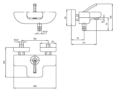 Смеситель E.C.A. Novita 104102447 для ванны с душем