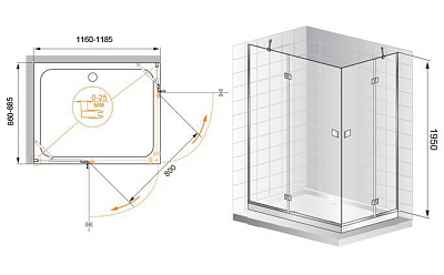 Душевой уголок Cezares Crystal AH2 120/90 C Cr L
