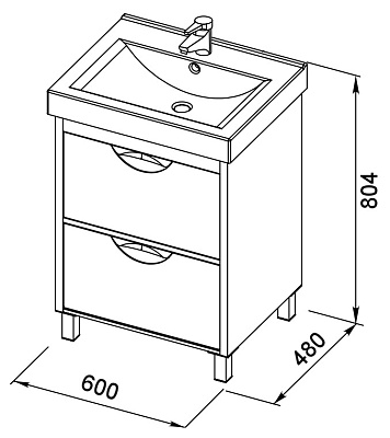 Тумба с раковиной Aquanet Гретта 60  2 ящика светлый дуб