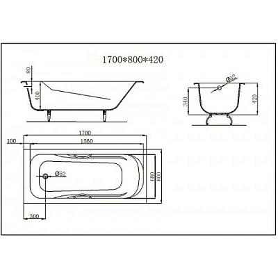 Чугунная ванна Castalia Venera 170x80 с ручками