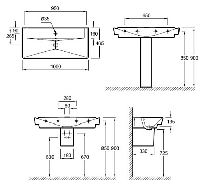 Тумба с раковиной Jacob Delafon Reve 100 белый бриллиант 1 ящик