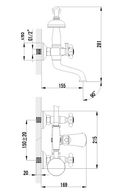 Смеситель Lemark Vintage LM2812B для ванны с душем