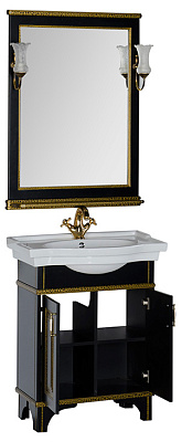 Тумба с раковиной Aquanet Валенса 70 черный краколет/золото