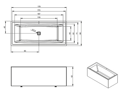 Акриловая ванна Riho Still Square Elite 180x80 L
