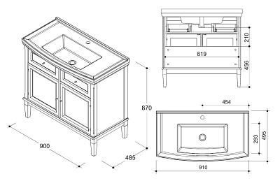 Тумба с раковиной Caprigo Джардин 90 BIANCO Light vintage
