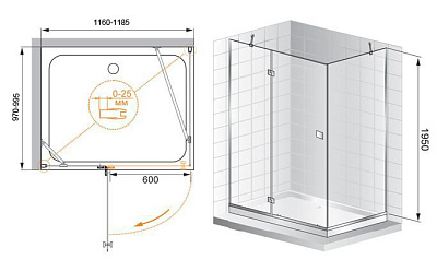 Душевой уголок Cezares Crystal AH1 120/100 C Cr R