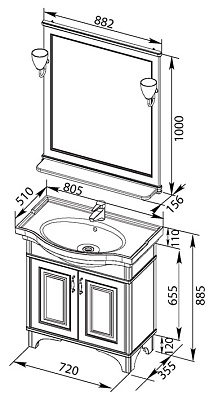 Тумба с раковиной Aquanet Валенса 80 черный краколет/серебро
