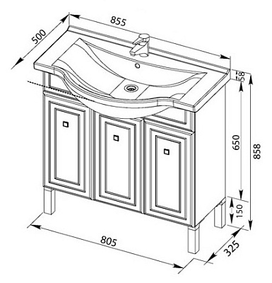 Тумба с раковиной Aquanet Стайл 85 с дверками