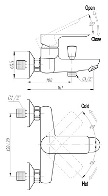 Смеситель Triton Панама 16304W-D125 для ванны с душем