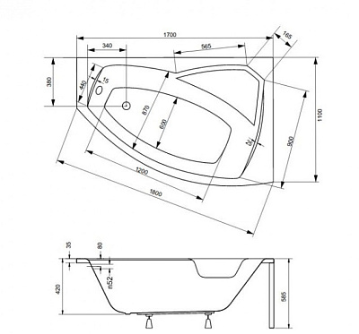 Акриловая ванна BESCO Rima 170x110 R + фронтальная панель