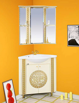 Зеркало-шкаф Misty Olimpia Lux 60 угловой R бежевая патина