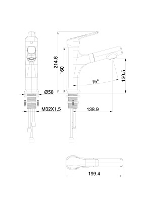 Смеситель для раковины с выдвижным изливом WONZON & WOGHAND, Белый матовый WW-AE4151-MW