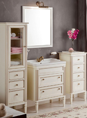 Тумба с раковиной Caprigo Альбион 80 BIANCO Antico с ящиками