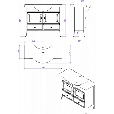 Тумба с раковиной Timo Aurora 105 M-VR bianco