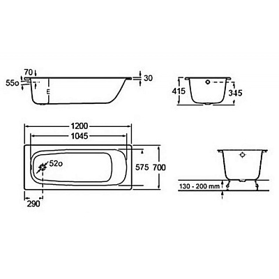 Чугунная ванна Castalia 120x70