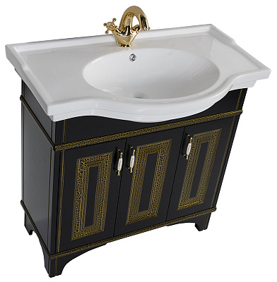 Тумба с раковиной Aquanet Валенса 90 черный краколет/золото
