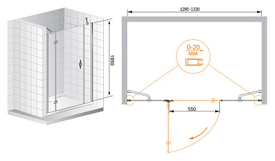 Душевая дверь в нишу Cezares Bergamo B13 30 60/40 C Cr L