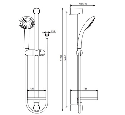 Гарнитур душевой FRESH M1 штанга 600мм+шланг+лейка 1 режим струи Vidima BA211AA