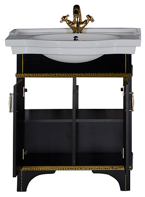 Тумба с раковиной Aquanet Валенса 80 черный краколет/золото