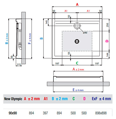 Поддон для душа Novellini New Olympic 90x90 см высокий