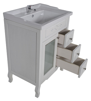 Мебель для ванной ASB-Mebel Флоренция Квадро 60 Массив ясеня белая патина серебро витраж