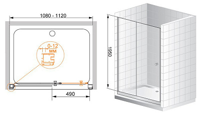 Душевая дверь в нишу Cezares Anima BF1 110 P Cr