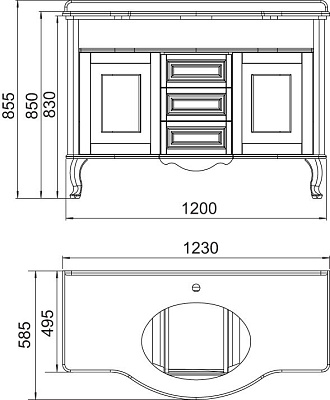 Тумба с раковиной Timo Amelia 120 H-VR (1015 с патиной золото)