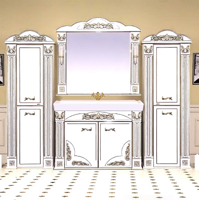 Тумба с раковиной Misty Барокко 120 прямая белая патина