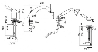 Смеситель Cezares Elite ELITE-BVDM-03/24-Bi на борт ванны