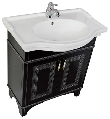 Тумба с раковиной Aquanet Валенса 80 черный краколет/серебро