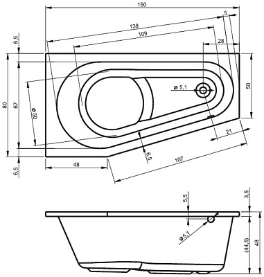 Акриловая ванна RIHO Delta 150 L