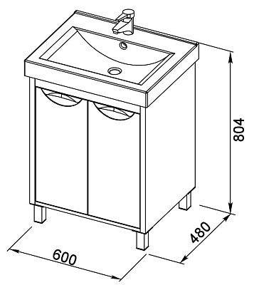 Тумба с раковиной Aquanet Гретта 60  2 двери светлый дуб