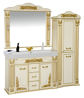 Тумба с раковиной Misty Барокко 120 3 ящика бежевая патина