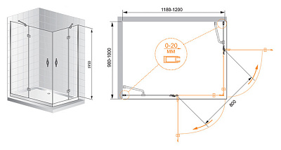 Душевой уголок Cezares Bergamo AH2 120/100 C Cr L