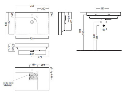 Раковина Hatria Grandangolo SX (75 см)