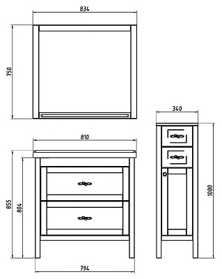 Тумба с раковиной ASB-Mebel Римини 80 белая патина серебро