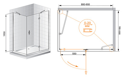 Душевой уголок Cezares Bergamo AH1 90/100 P Cr R
