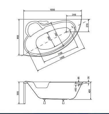 Акриловая ванна BESCO Finezja Nova 155 L